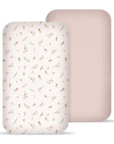 Meowcards petal-leaf pink bedside sheets offer soft, breathable comfort for newborns.