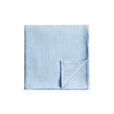 Meracorallo Muslin Swaddle Blanket laid flat in sky blue, breathable 100% cotton fabric.