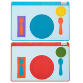 Merka Place Setting Placemat for Kids with educational graphics guiding utensil placement.