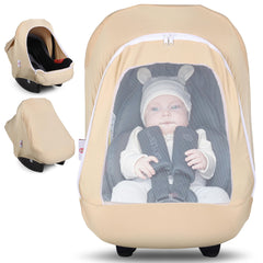 Metplus 2-in-1 baby car seat canopy unfolded for full protection on the go.