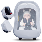 Metplus baby car seat canopy with mesh window offers breathable protection during travel.