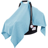 Metplus muslin car-seat cover with breathable fabric for baby comfort.