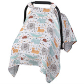 Metplus Muslin Carseat Cover privacy canopy shielding baby from sun and wind.