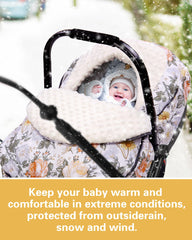 Metplus warm plush fleece interior keeps baby cozy at the collar and throughout the ride.