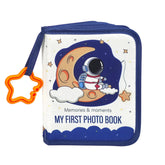 Mewise baby photo album with astronaut cover, durable fabric for keepsakes.