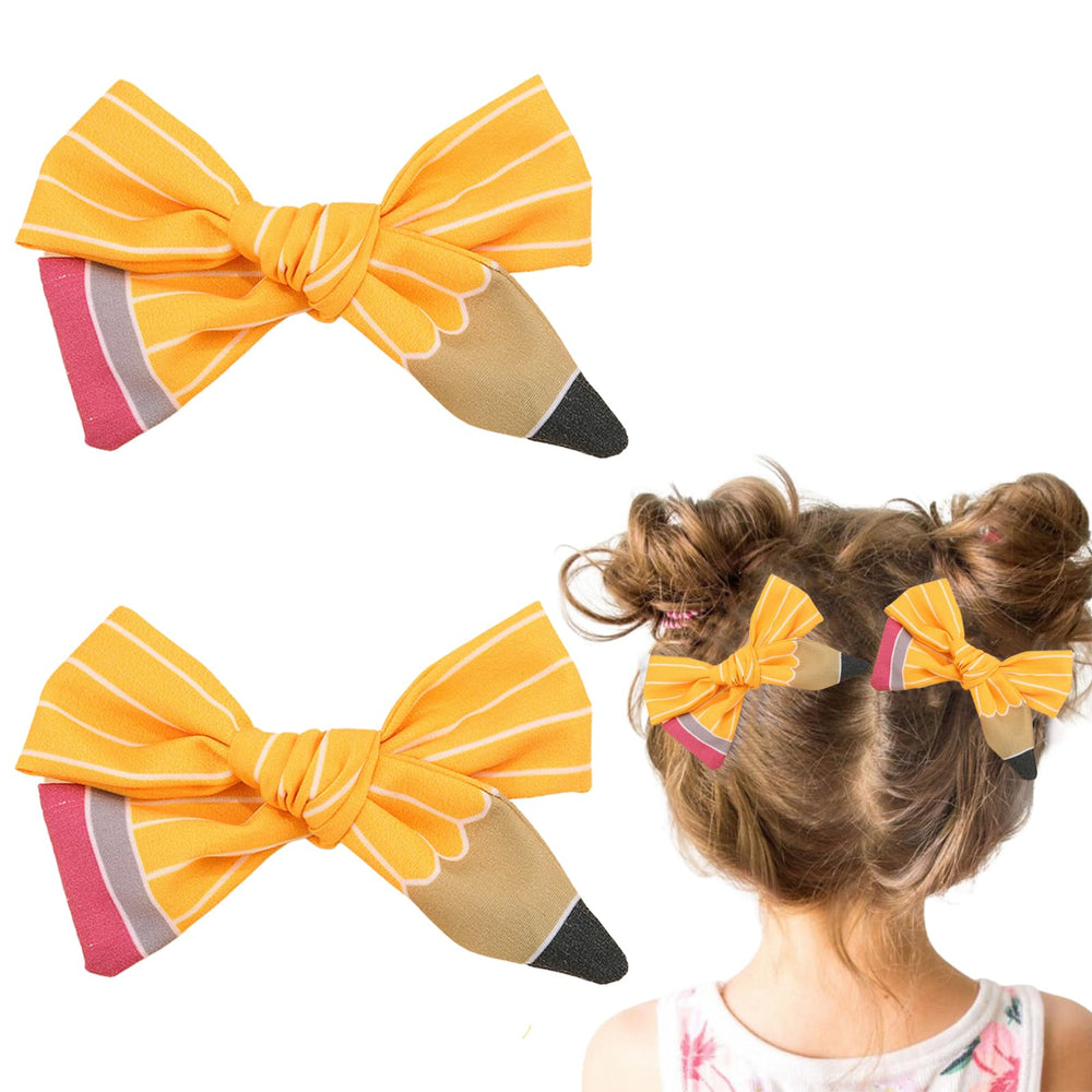 MexLuyu back-to-school yellow pencil hair bow clip for the first day look