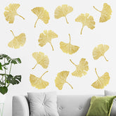 Mfault gold leaves wall decal featuring a ginkgo branch for a radiant living room focal point.