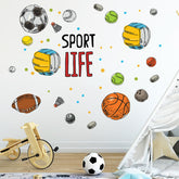 Mfault Sport Life Balls wall decal with rugby pattern energizing boys' bedroom decor