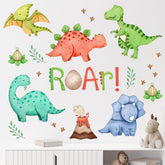 Mfault watercolor dinosaur roar wall decal in a softly lit nursery for neutral decor settings