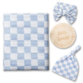 Miaoberry checkered muslin swaddle close-up showing breathable organic fabric for newborn comfort