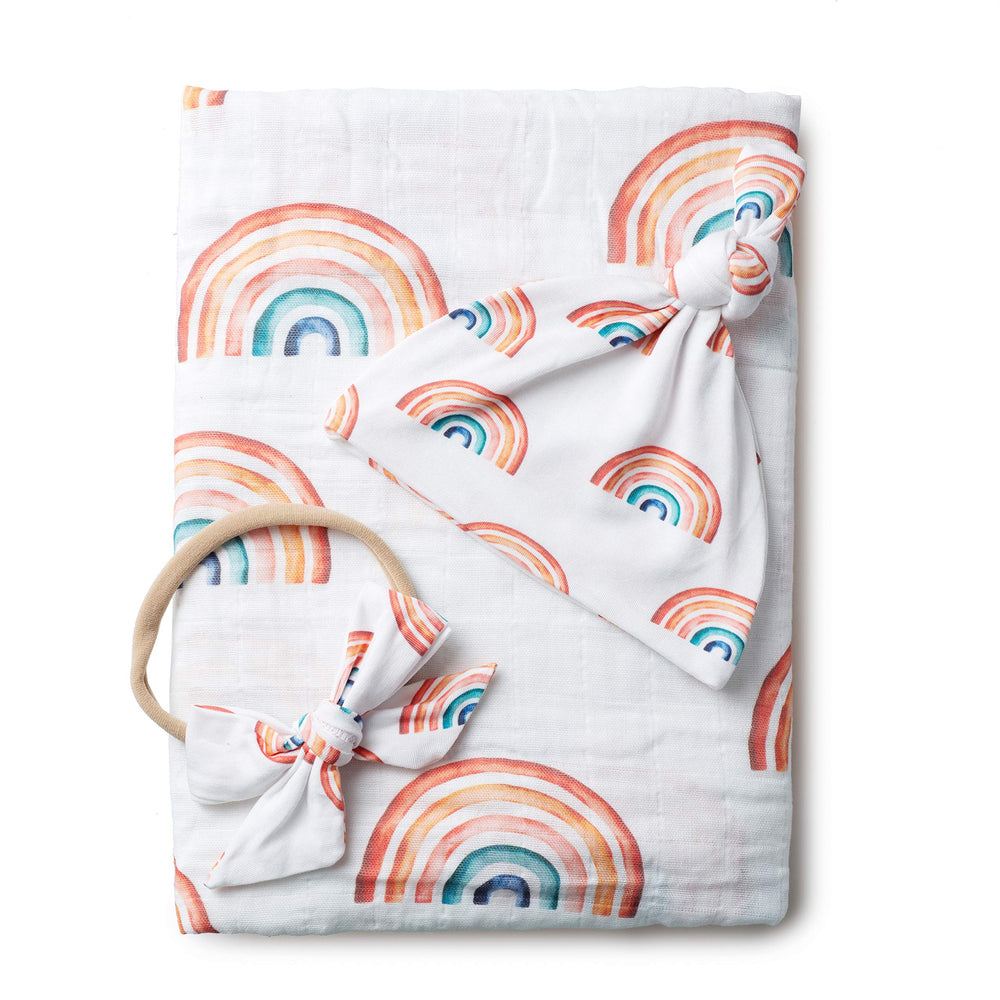 Miaoberry swaddle blanket with rainbow design for cozy newborn photos