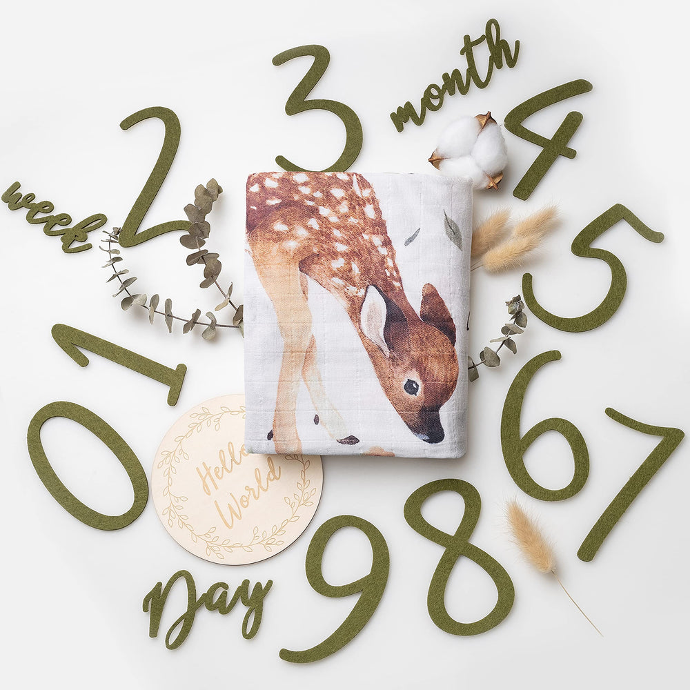 Miaoberry woodland milestone blanket with forest animals for adorable monthly photos.