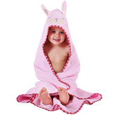 MICHLEY animal-face hooded towel front view; soft cotton for gentle post-bath warmth.