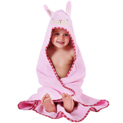 MICHLEY animal-face hooded towel front view; soft cotton for gentle post-bath warmth.