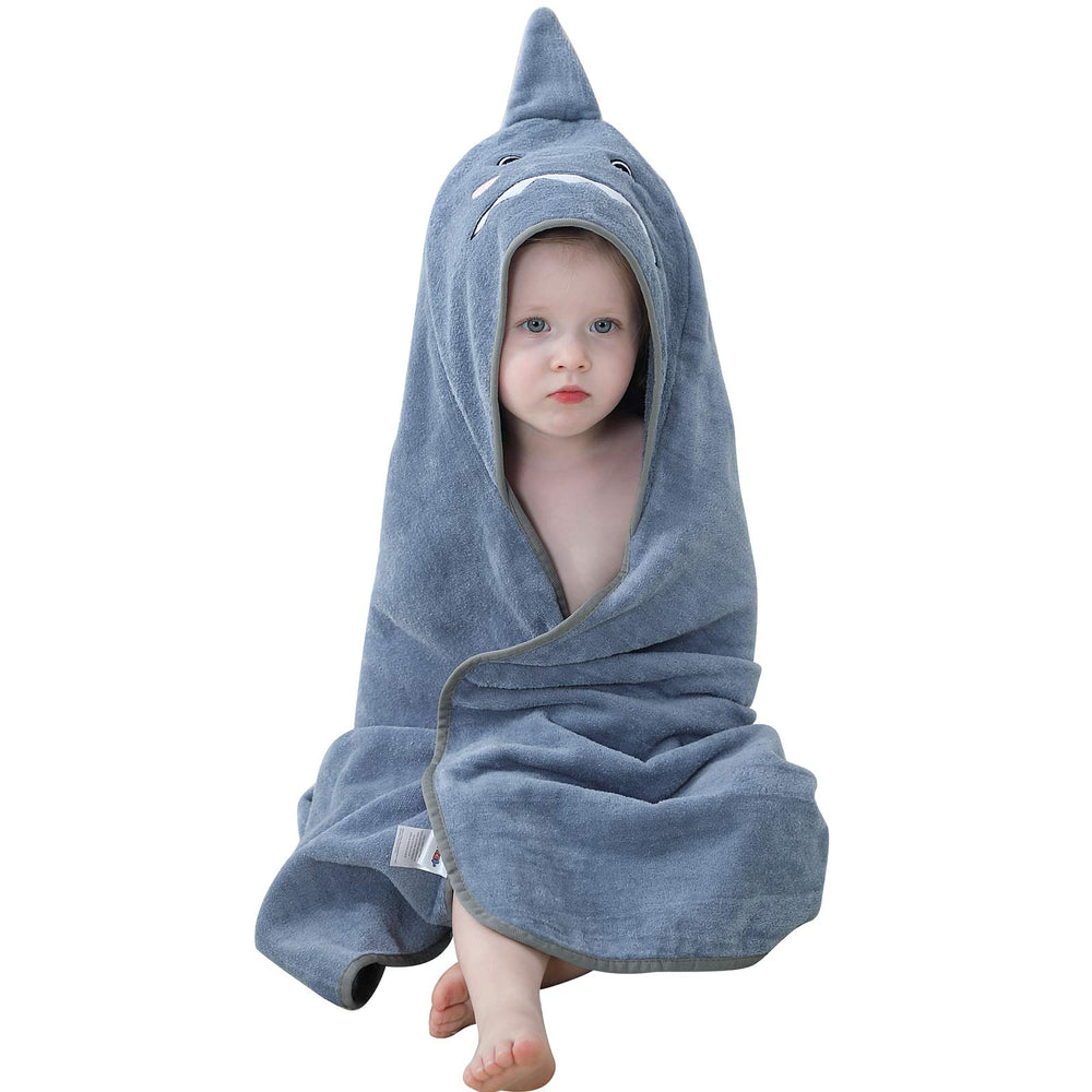 MICHLEY baby hooded towel face view with adorable animal design for gentle drying