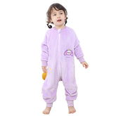 MICHLEY baby sleeping bag with legs in purple rabbit, front view showing cozy flannel warmth for safe sleep.