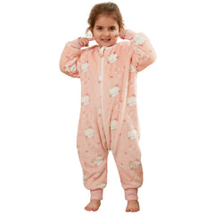 MICHLEY flannel sleeping bag front view with cat design provides cozy warmth