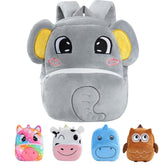 MICHLEY gray elephant backpack front view, ideal for preschool snacks and toys.