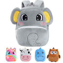 MICHLEY gray elephant backpack front view, ideal for preschool snacks and toys.