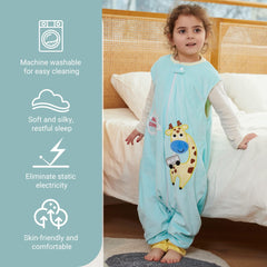 MICHLEY kids sleepsack green giraffe back view highlights safe wearable blanket for night comfort