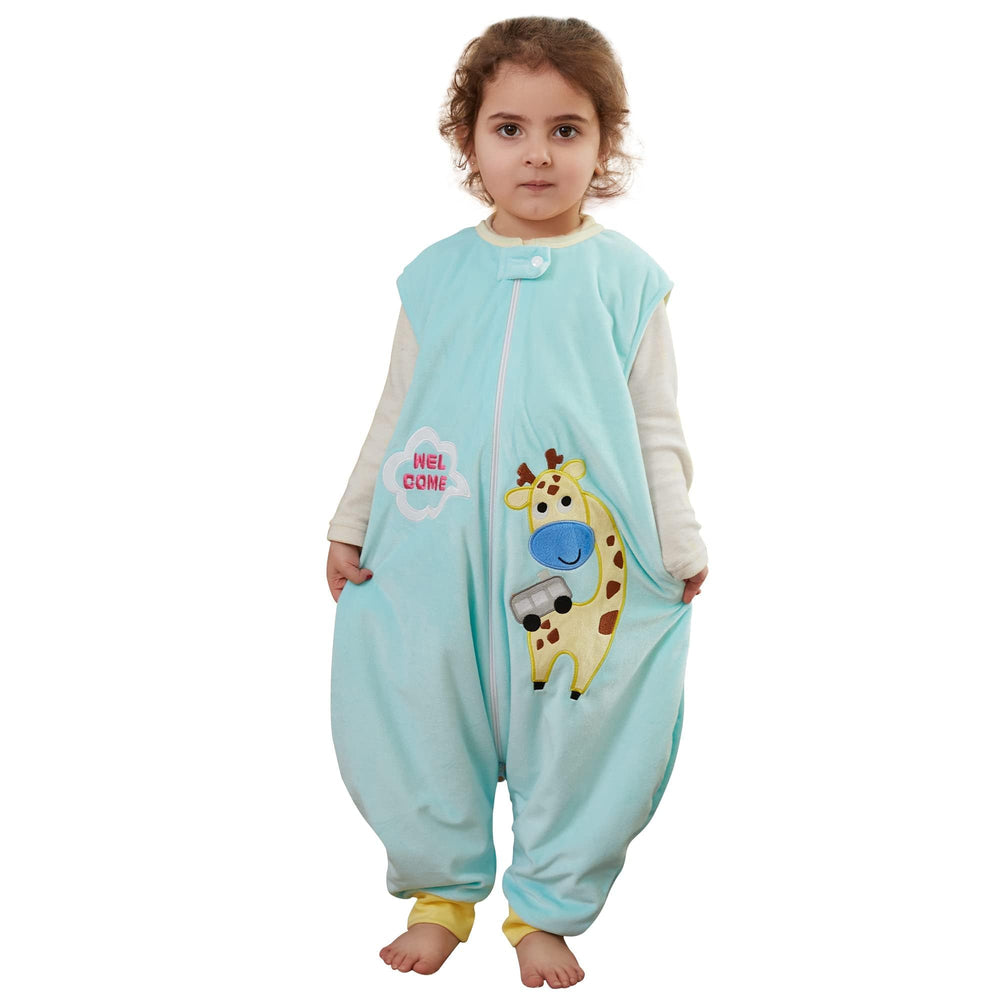 MICHLEY kids sleepsack green giraffe front view shows cozy wearable blanket for sleep