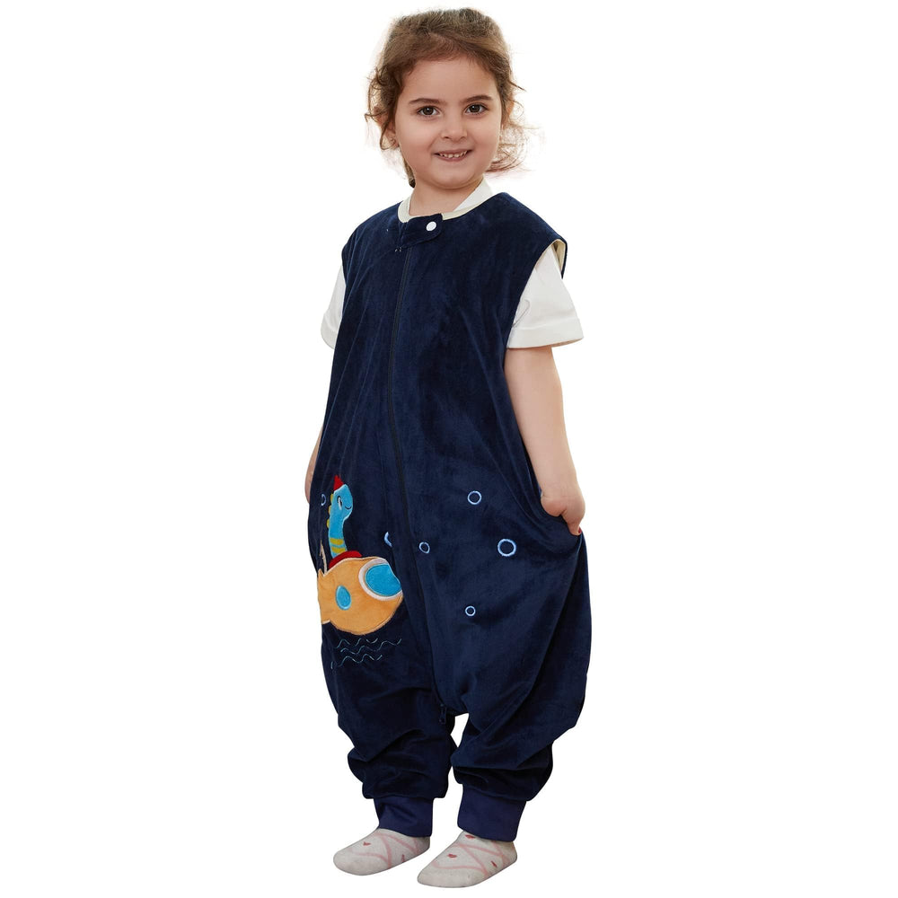MICHLEY dragon sleepsack worn by a child, cozy wearable blanket for safe sleep.