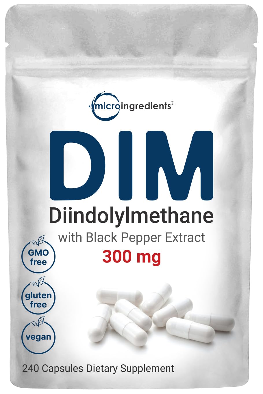 Micro Ingredients DIM Active bottle front showing eight-month daily supply for easy use