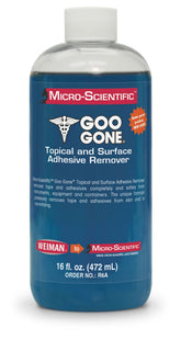 Micro-Scientific Goo Gone bottle for safe adhesive removal from skin and surfaces.