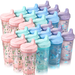 Mifoci 12-pack sippy cups with lids for toddlers, no-spill design for mess-free drinks.