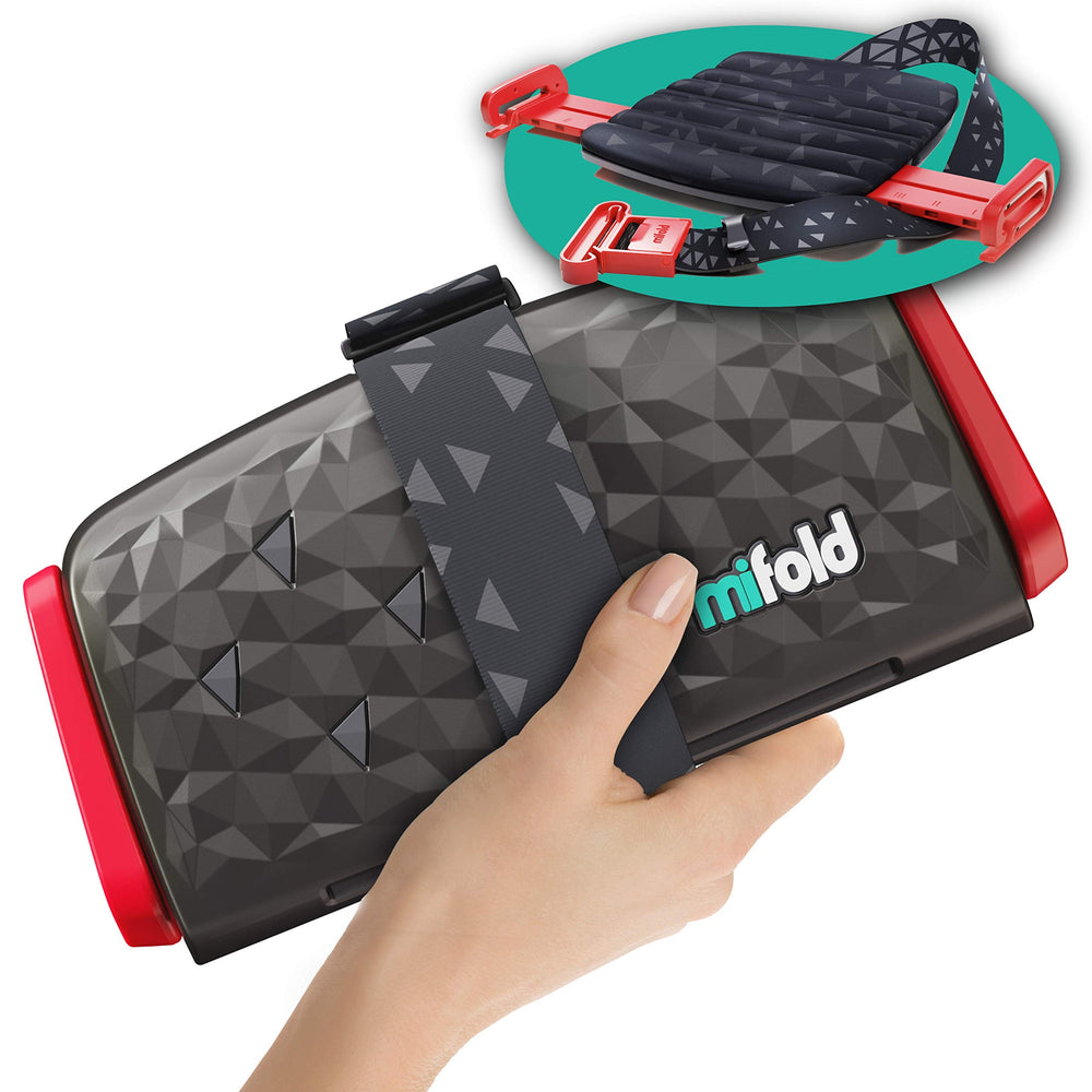 Mifold Comfort booster in a backpack for easy travel and carpooling