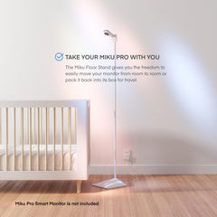 Miku Floor Stand compact-footprint fits tight spaces while keeping the monitor accessible.