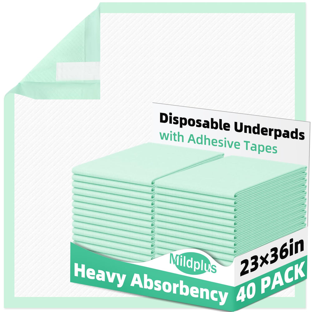 MILDPLUS disposable underpad with adhesive tapes secures protection during overnight use