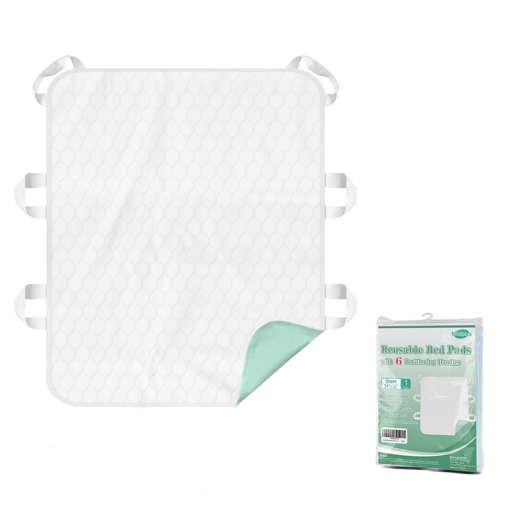 MILDPLUS washable bed pad with six handles for secure caregiver assistance.