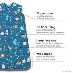 Milk Snob Disney sleeping sack Nemo zip-front detail enables easy dressing