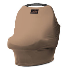 Milk Snob Original Luxe Nursing Cover in Cocoa worn as a scarf for private feeding.