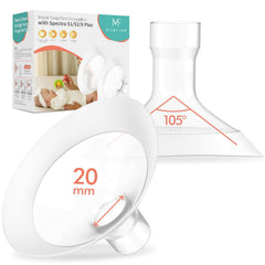 MilkFlow 20mm breast flanges 2-pack on display, comfortable fit for pumping sessions.