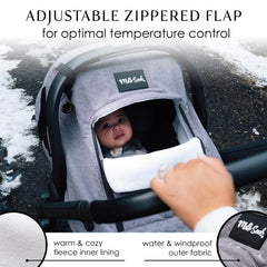 Milk Snob Winter Car Seat Cover adjustable front flap lets you control airflow.