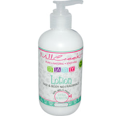 Mill Creek Baby Lotion bottle with Witch Hazel for fragrance-free, extra-sensitive skin care
