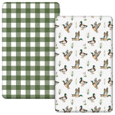 Mindsoft Mallard Duck crib sheets pack in a mini crib offering soft breathable comfort for baby