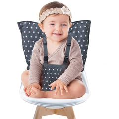 MINGRI portable high chair harness folded for compact travel and storage.