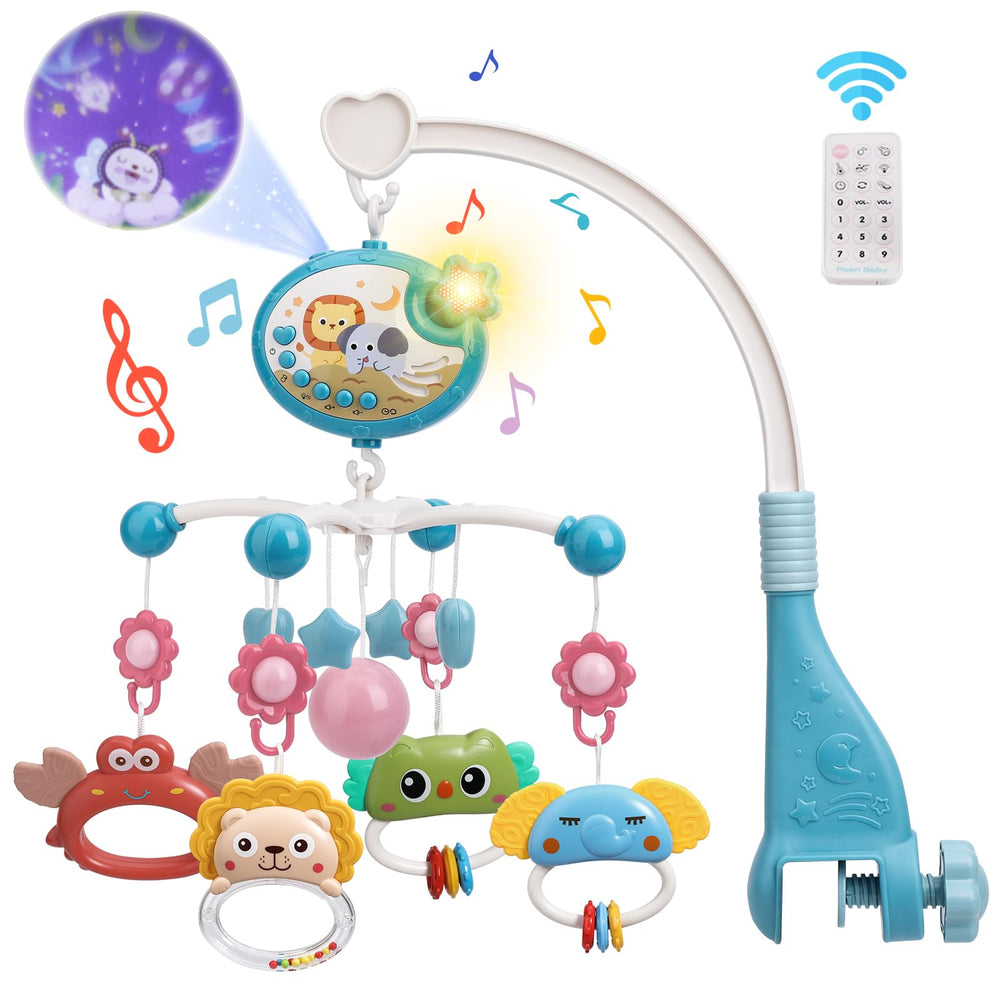 Mini Tudou star projection crib mobile brightens ceilings for calming nighttime visuals.
