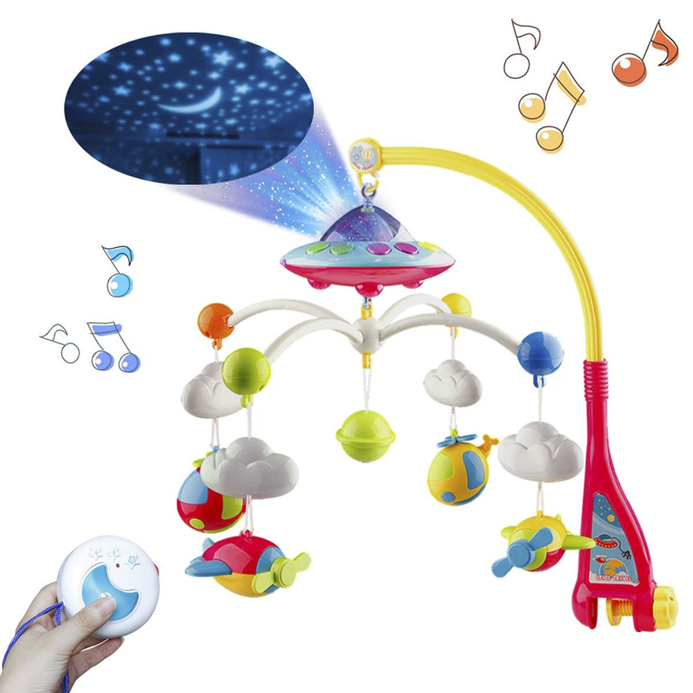 Mini Tudou star projection in crib mobile creates calming sleep ambience for newborns.