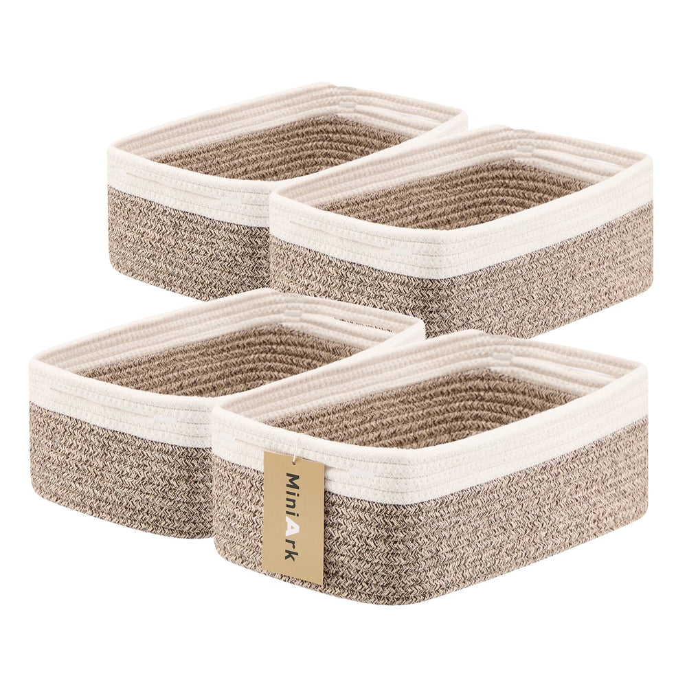 MiniArk small storage basket, rectangular white-brown, ideal for compact organization on shelves.