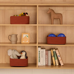 MiniArk boho decorative basket adding color and texture to shelves