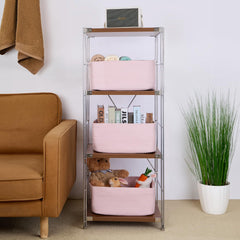 MiniArk closet storage basket on cube shelf keeps clothes and diapers tidy.