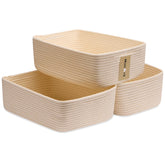 MiniArk large shallow beige basket, front view, ideal for towels and blankets.