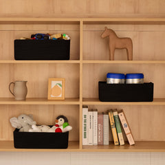 MiniArk large rope basket on shelf with towels for tidy bathroom storage.