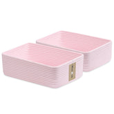 MiniArk large shallow basket in light pink for towels and blankets storage.