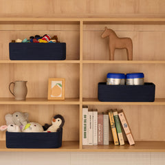 MiniArk rope-woven large shallow basket adds texture to shelves.