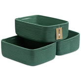 MiniArk large shallow green rope basket on shelf for bathroom organization